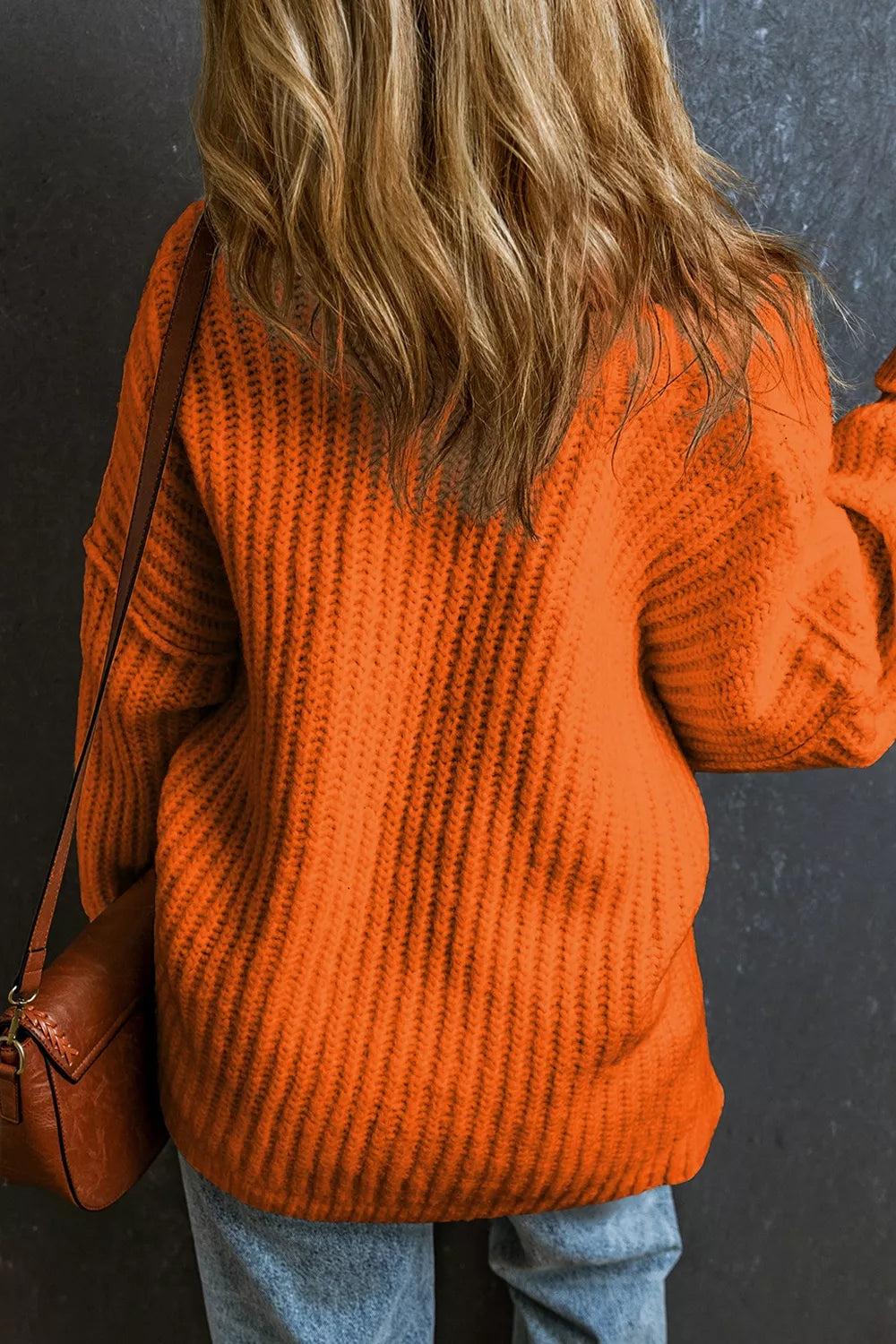 Chunky Knit Dropped Shoulder Sweater in Orange, side view