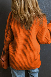 Chunky Knit Dropped Shoulder Sweater in Orange, side view