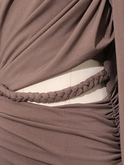 Ruched Long-sleeve Maxi Dress With Cutout in Brown, alternate angle