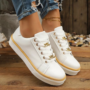 Round Toe Platform Sneakers in White, product detail