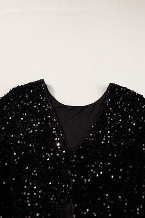 Black sequin backless blouse with V-neckline detail