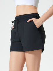 Black utility shorts with drawstring waist and pockets