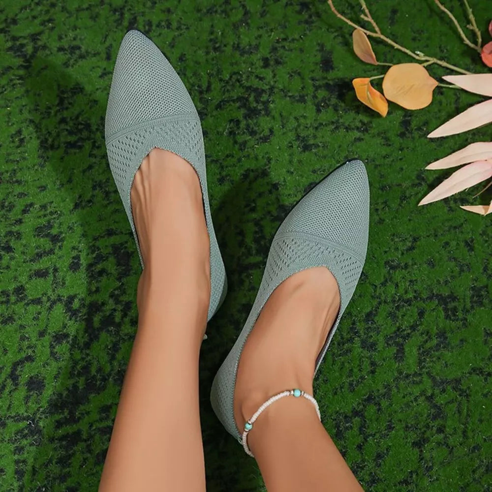 Knit Texture Pointed Slip-on Flats