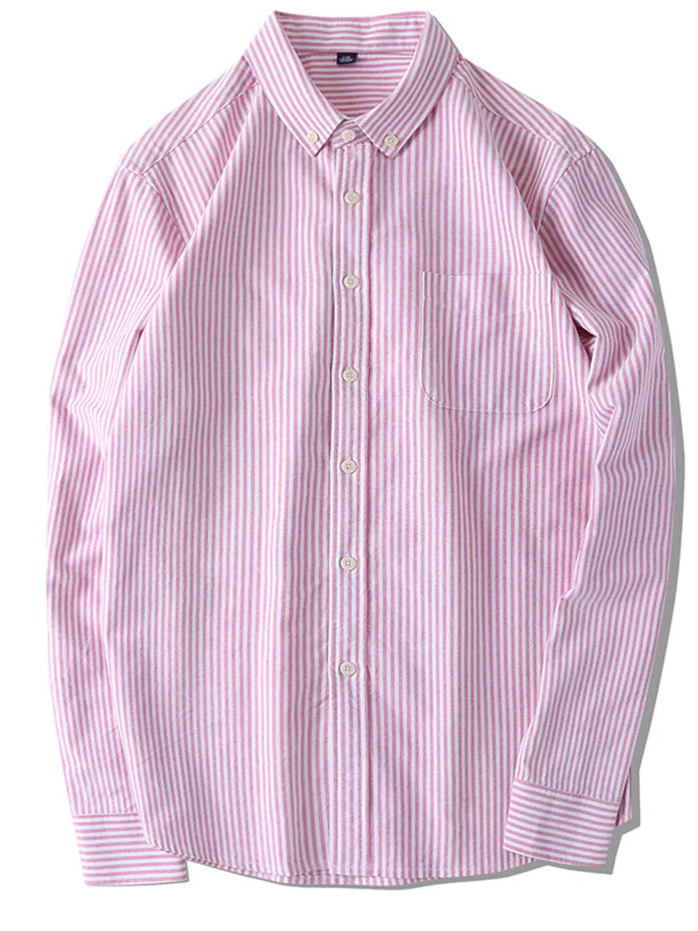 Classic striped button-down shirt in Dusty Pink cotton with chest pocket and button closure.