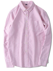 Classic striped button-down shirt in Dusty Pink cotton with chest pocket and button closure.
