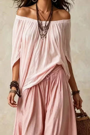 Off-shoulder Top And Wide-leg Pants Set Plus Size in Gray, view 11