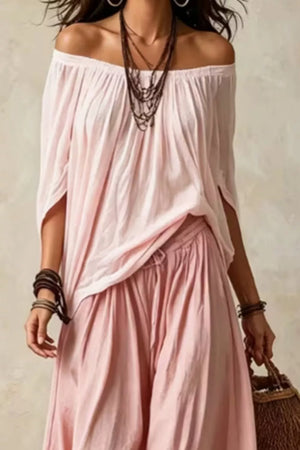 Off-shoulder Top And Wide-leg Pants Set Plus Size in Gray, view 11