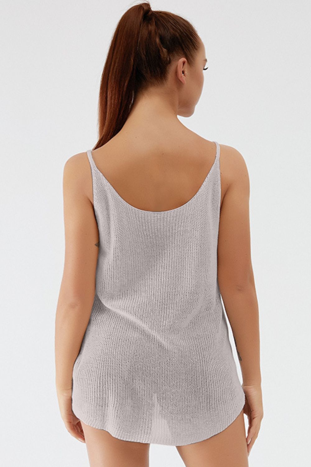 Gray ribbed knit cami with scoop back and thin straps