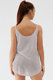 Gray ribbed knit cami with scoop back and thin straps