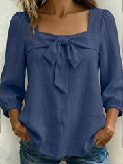 Full Size Bow Front Square Neck Blouse Plus Size, editorial view