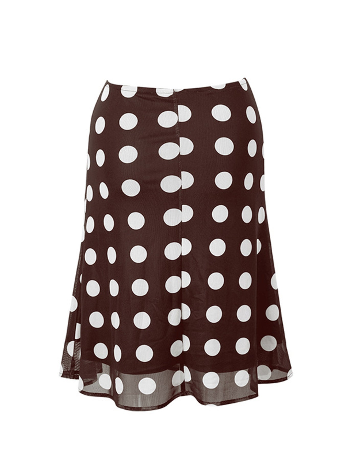 A-line brown mesh polka dot skirt with sheer hem