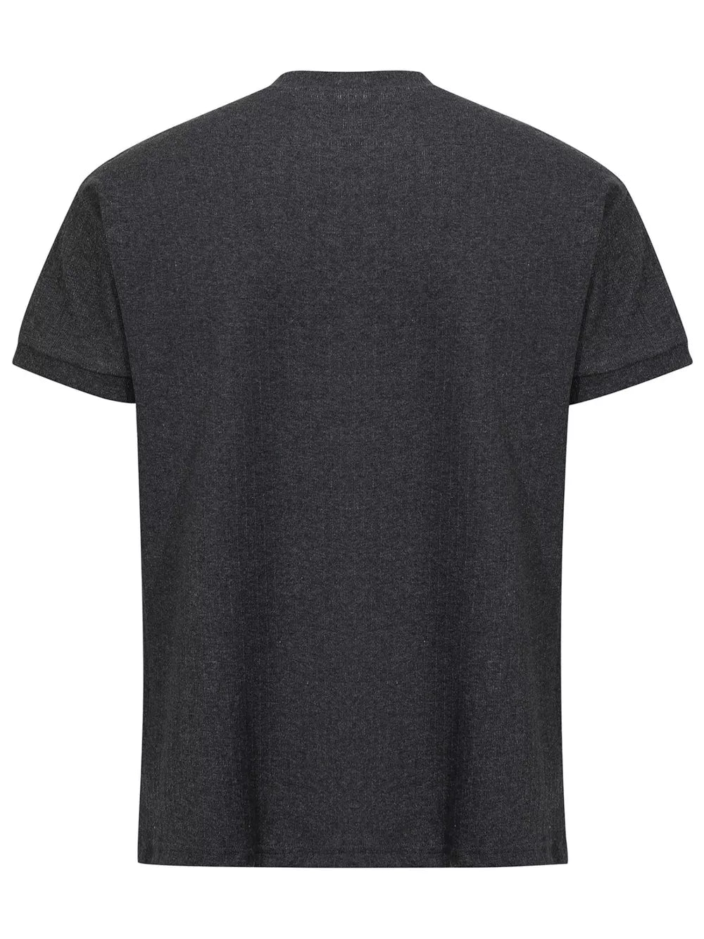 Men's dark gray textured ribbed short-sleeve henley t-shirt
