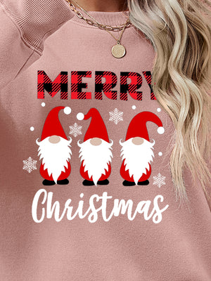 Blush Pink Christmas Gnome Graphic Sweatshirt with Merry Christmas text and snowflakes