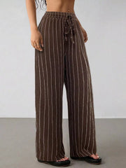 Striped Wide-leg Drawstring Pants, view 15
