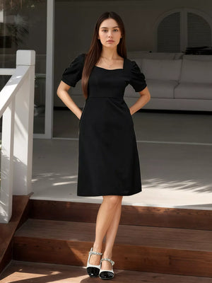 Puff Sleeve Bow Back Mini Dress, close-up detail