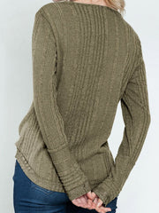 Textured matcha green henley shirt with ribbed cuff detailing.