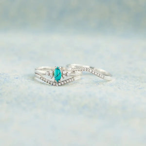 Sterling silver stacked ring set with turquoise chevron and diamond accents