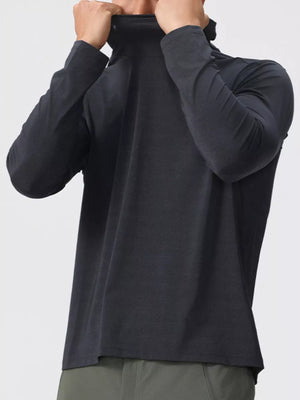 Men's black long sleeve cotton hoodie with a high neck