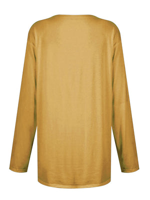 Yellow relaxed fit tunic with long sleeves and a crew neck, shown from the back.