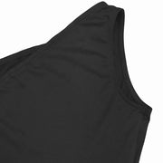 Black ruched one-shoulder evening dress detail showing neckline and sleeve.