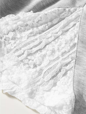 Grey cotton relaxed two-piece set with white lace trim detail