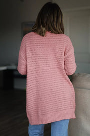 Dusty Pink cardigan featuring pocketed and ribbed