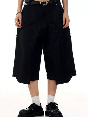 Men's Wide-leg Cargo Capris in Brown, back view