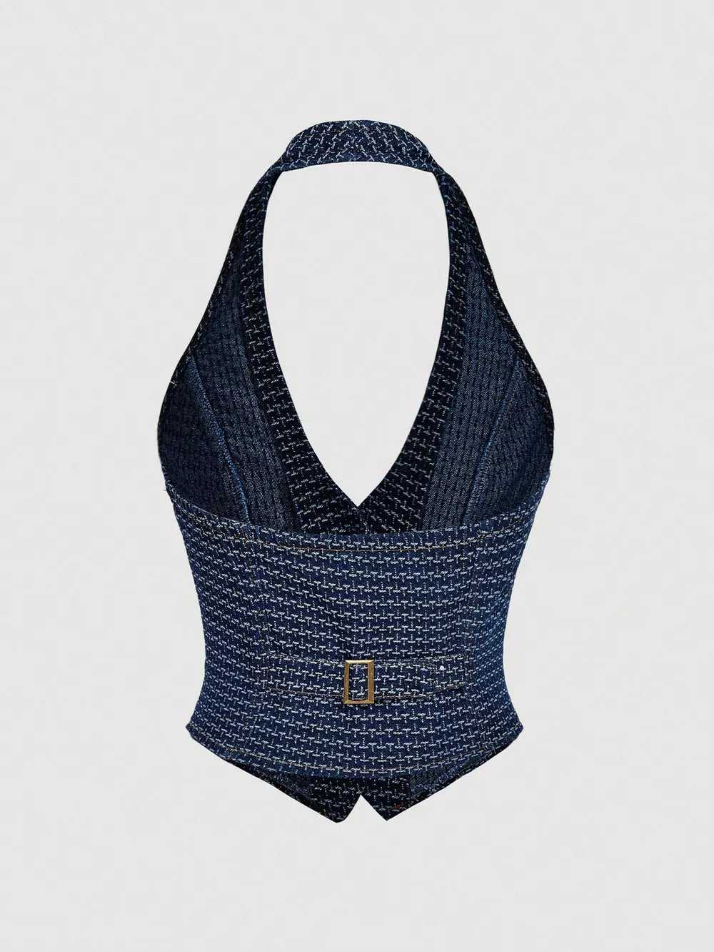 Halter Neck Denim Vest And Wide-leg Jeans Set, fit detail