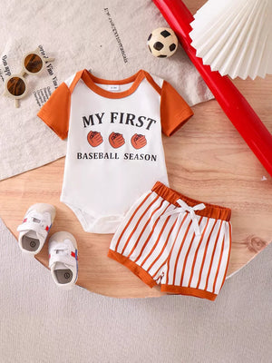 Children's My First Baseball Season Bodysuit Set in Light Brown, side view