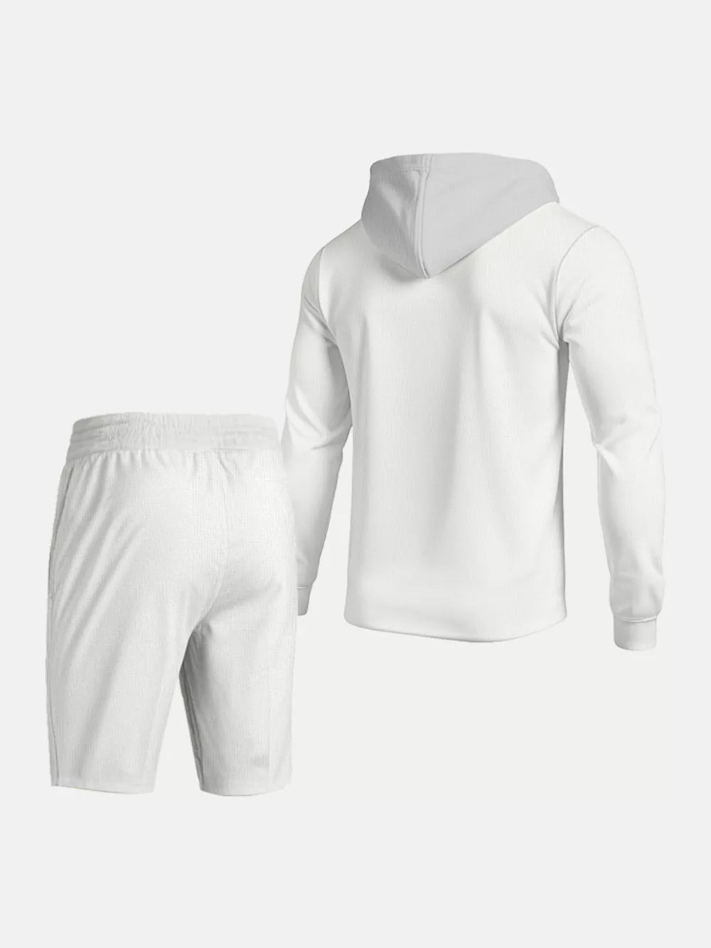 Men's Casual Hooded Button-up Shirt And Shorts Set, back view