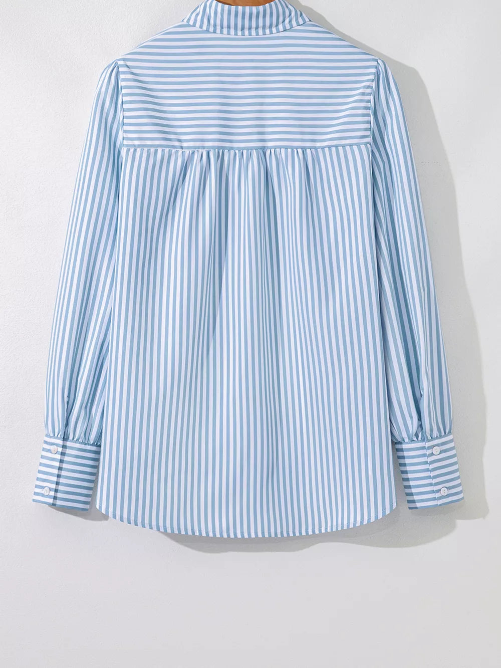 Striped Smocked Collared Blouse in Light Blue, alternate angle