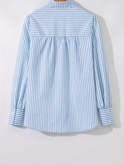 Striped Smocked Collared Blouse in Light Blue, alternate angle
