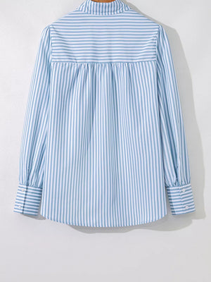 Striped Smocked Collared Blouse in Light Blue, alternate angle