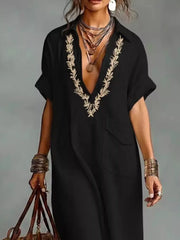 Full Size Bohemian Embroidered Maxi Dress in Black, back view