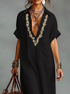 Full Size Bohemian Embroidered Maxi Dress in Black, back view