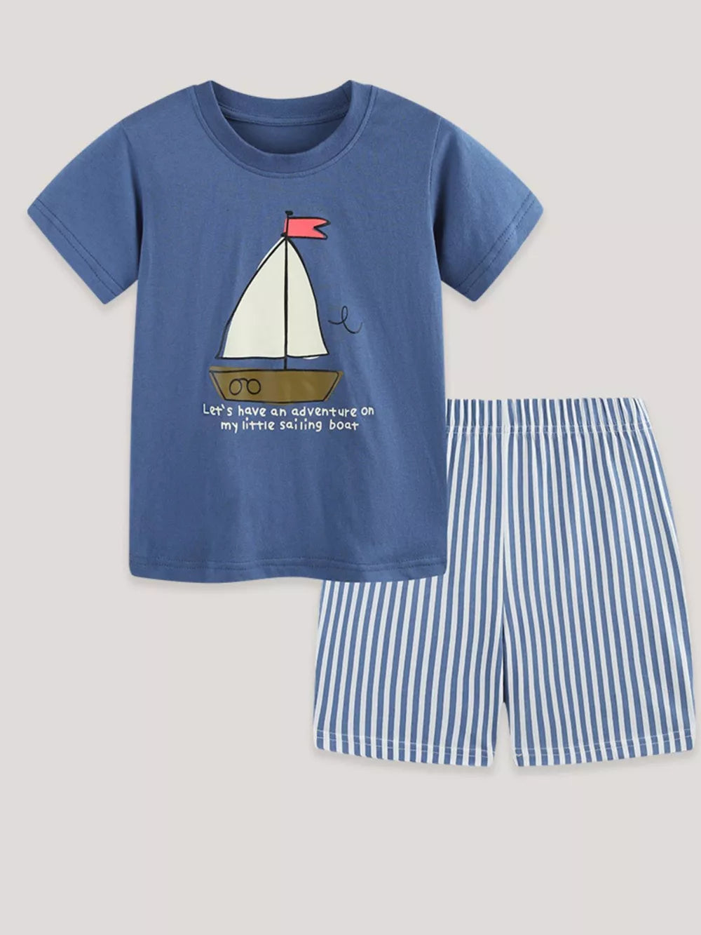 Toddler underwear set, blue cotton, graphic tee and shorts, adventure theme.
