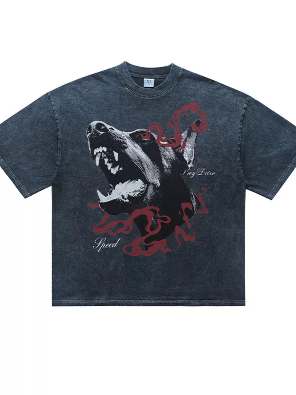 Men's Vintage Wash Graphic T-shirt in Deep Teal, fabric detail