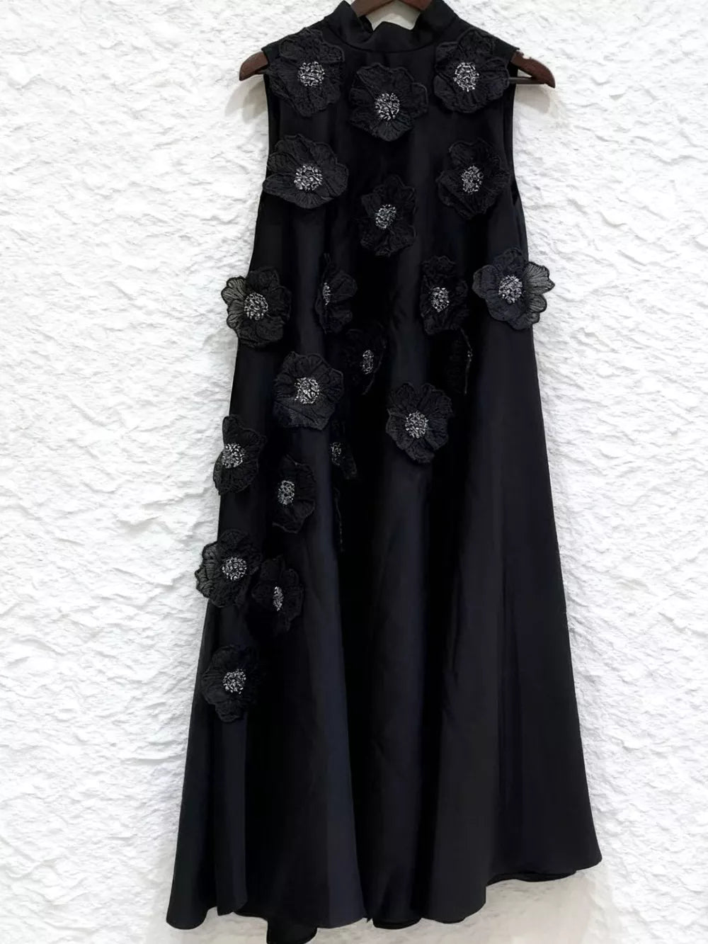 Embroidered Floral Maxi Dress With High Neck