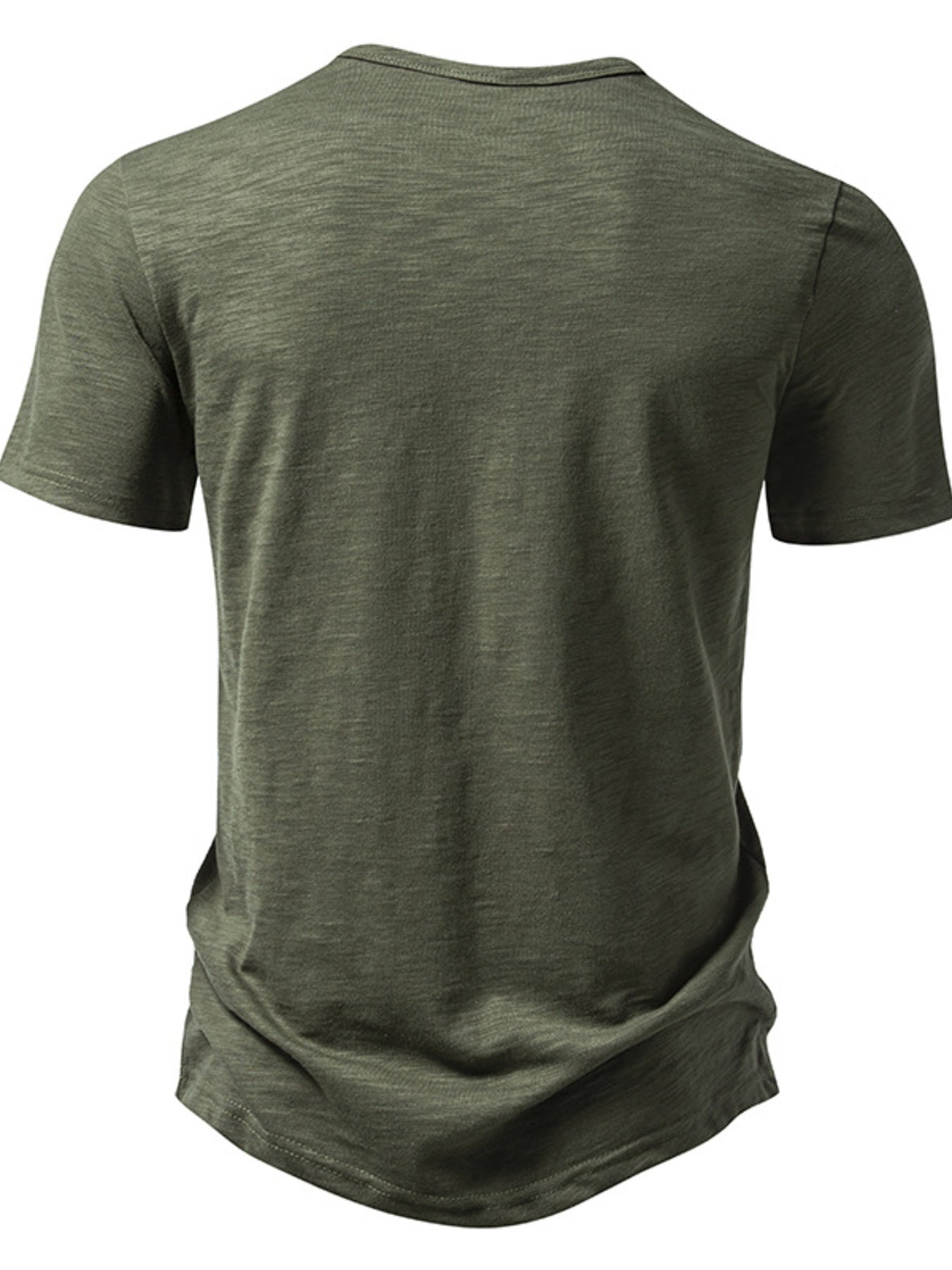 Men's Army Green Cotton Blend T-Shirt with Curved Hem