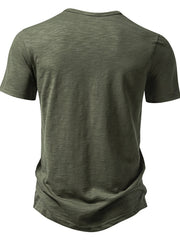 Men's Army Green Cotton Blend T-Shirt with Curved Hem