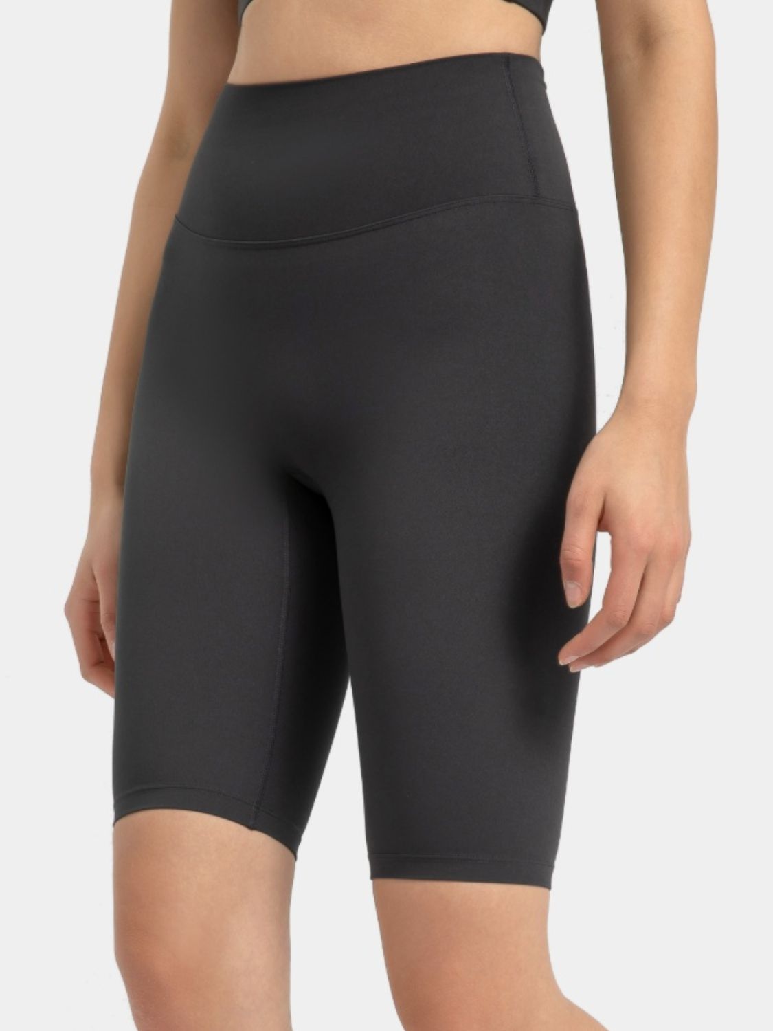 Sculpted Active Bike Shorts in Dark Gray with a high waist and seamless design.
