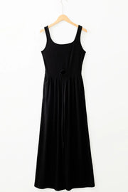 Black wide-leg jumpsuit with scoop neck and keyhole cutout detail