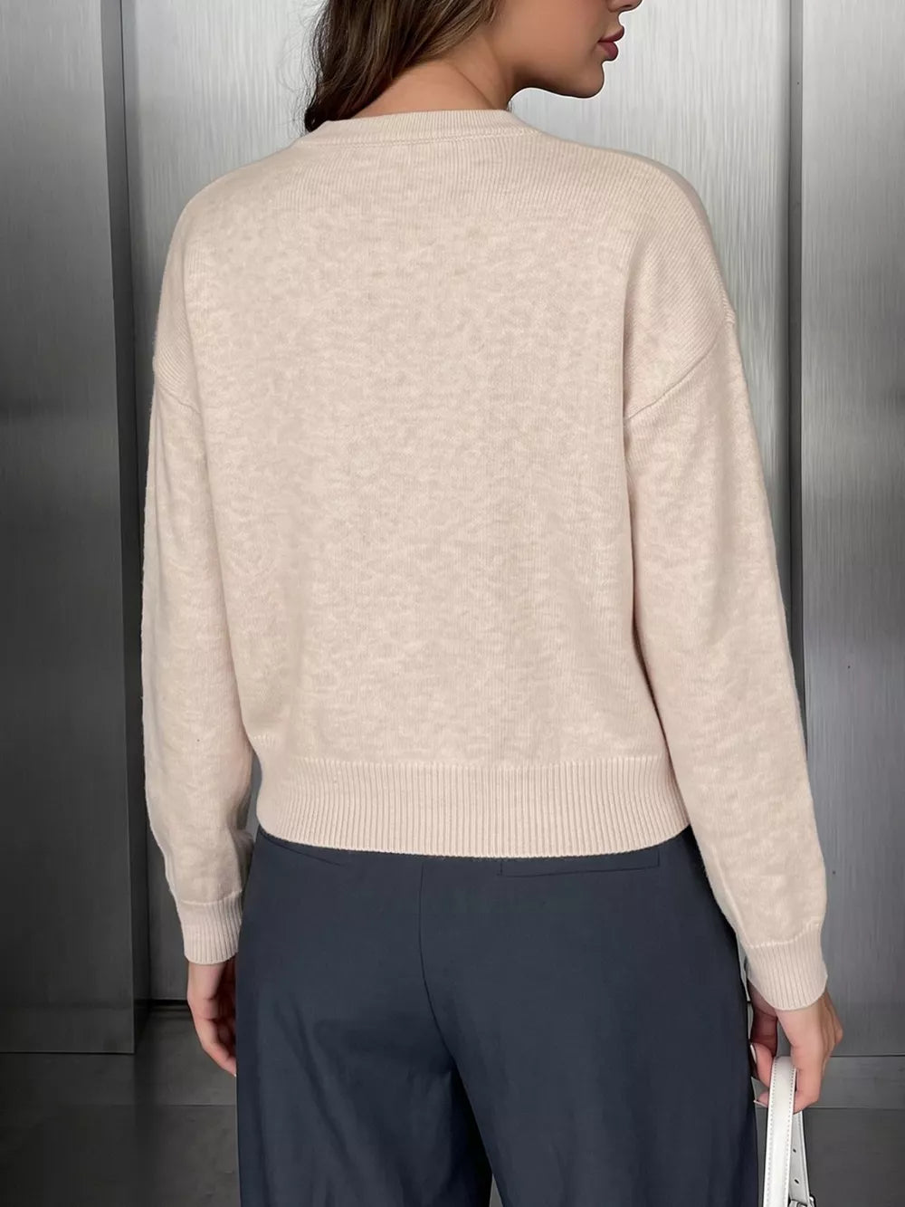 Button-down Long-sleeve Top in Apricot, fit detail