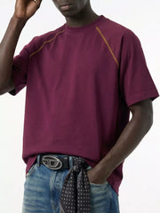 Men S Round Neck Short Sleeve T-shirt in Army Green, close-up detail