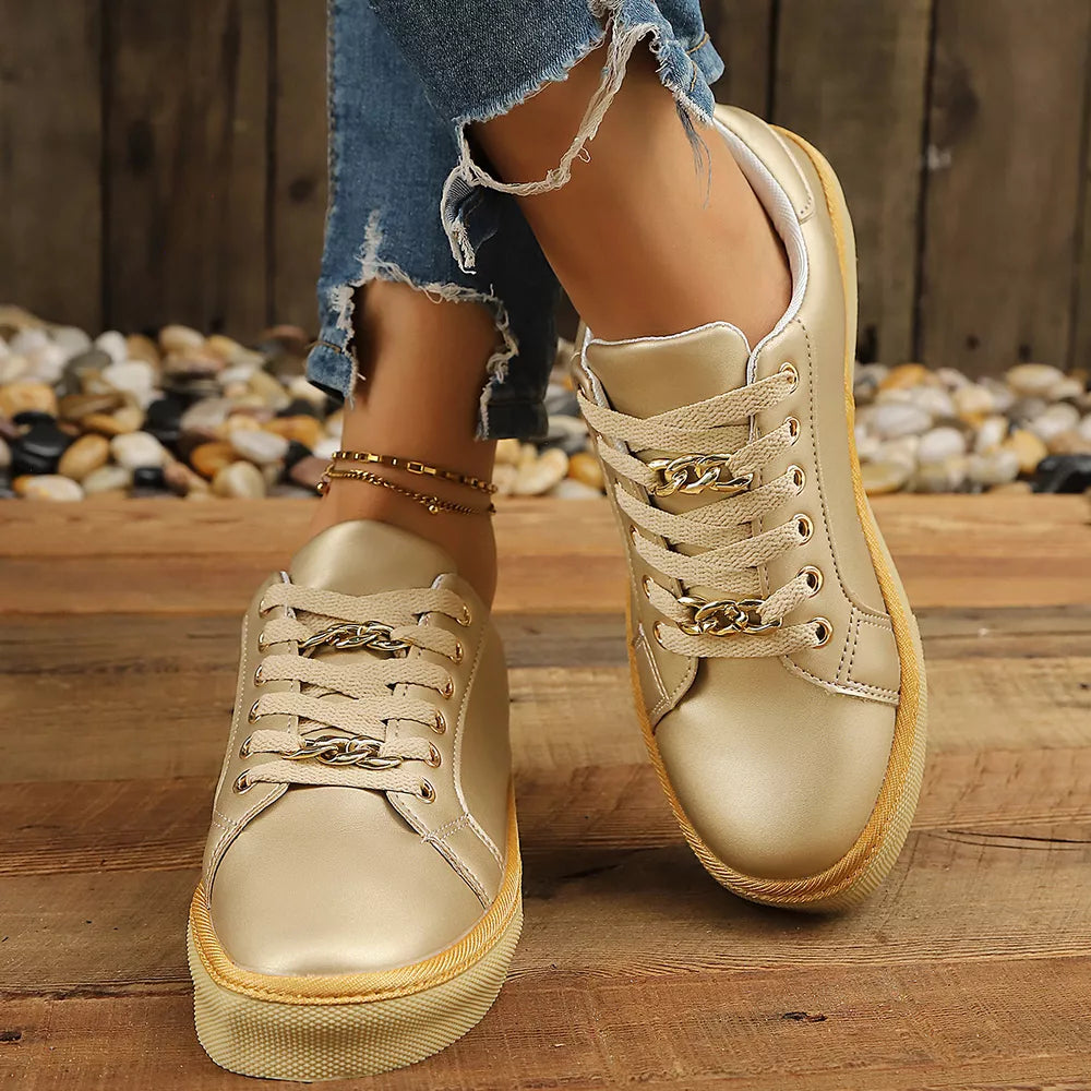 Round Toe Platform Sneakers in White, view 11