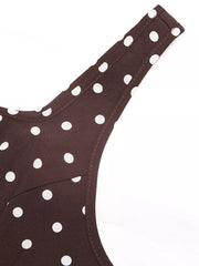 Brown polka dot maxi dress with square neckline detail