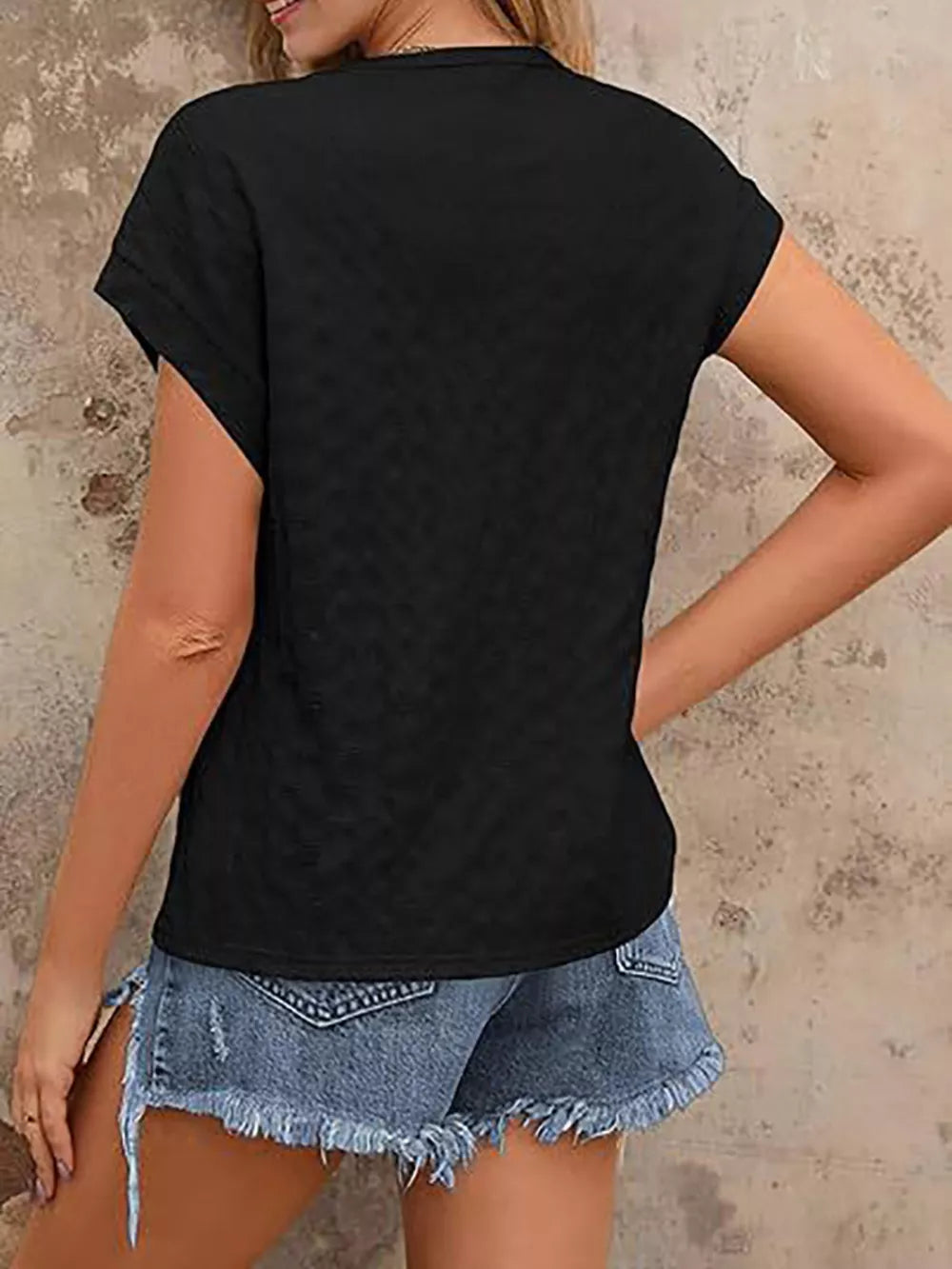Textured Round Neck Short Sleeve Top in Malachite Green, view 15