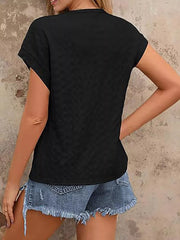 Textured Round Neck Short Sleeve Top in Malachite Green, view 15