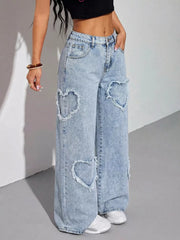 Heart Applique Wide-leg Jeans