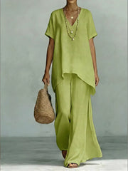 Effortless V-neck Top & Wide-leg Pant Set